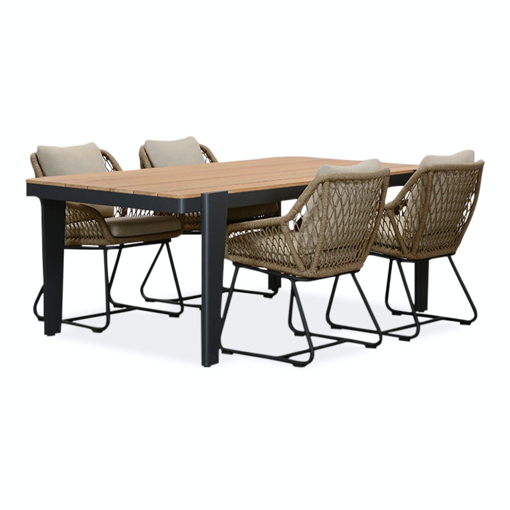 Vigo/Portofino Sahara Dust dining tuinset 5-delig | teakhout + touw | 200cm