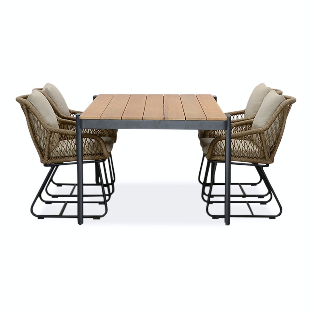 Vigo/Portofino Sahara Dust dining tuinset 5-delig | teakhout + touw | 200cm