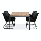 Vigo/Portofino zwart dining tuinset | 4 personen | teakhout + touw | 200cm