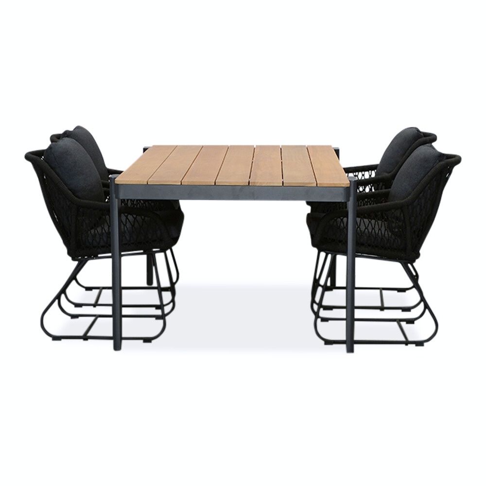 Vigo/Portofino zwart dining tuinset 5-delig | teakhout + touw | 200cm