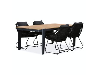 Vigo/Portofino zwart dining tuinset | 4 personen | teakhout + touw | 200cm