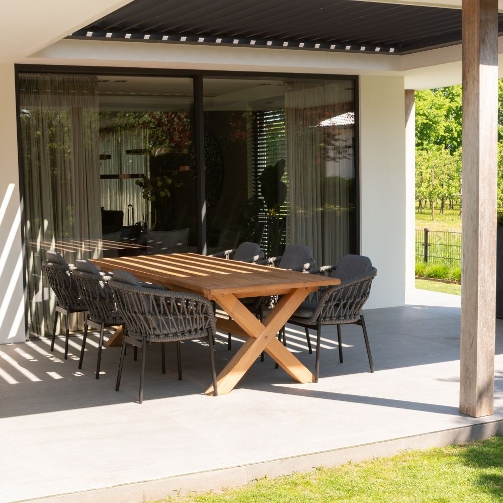Riga/Kos antraciet dining tuinset 7-delig | teakhout + touw | 250cm