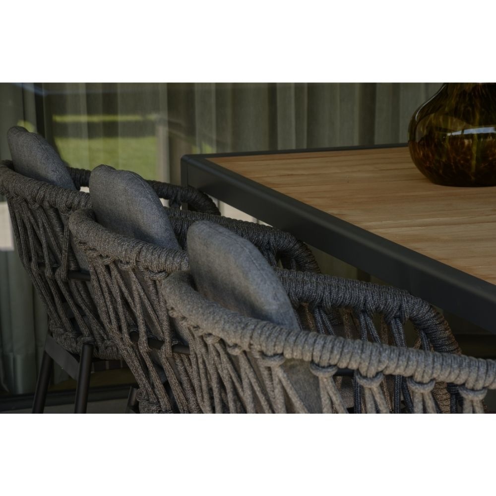 Riga/Kos antraciet dining tuinset 7-delig | teakhout + touw | 250cm