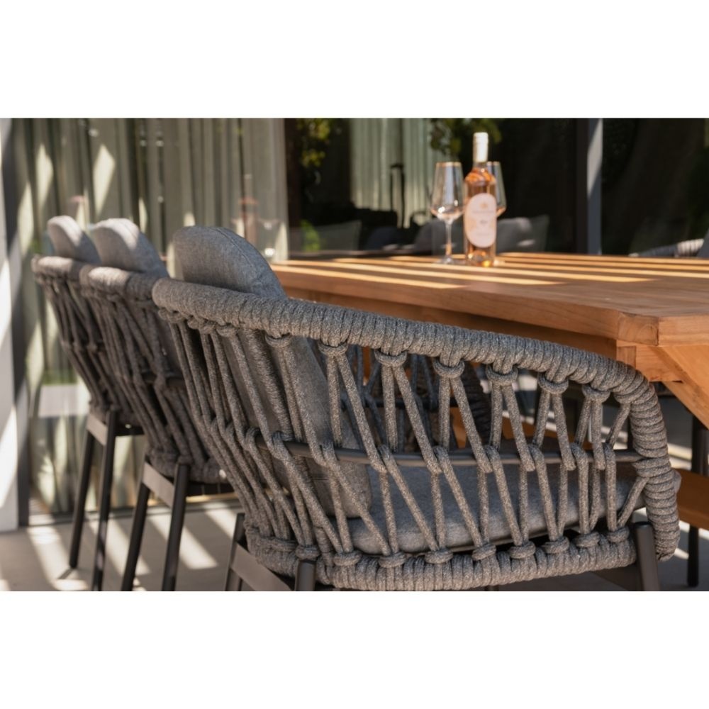 Riga/Kos antraciet dining tuinset 7-delig | teakhout + touw | 250cm