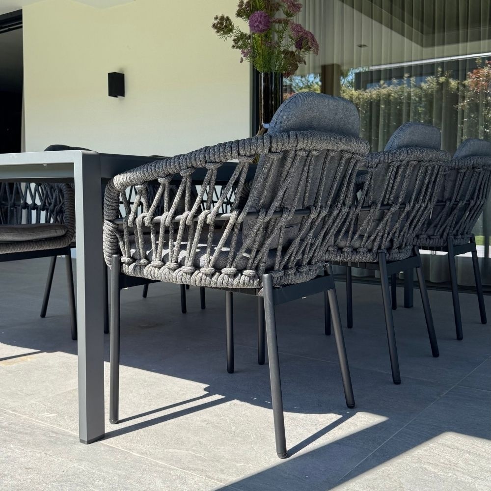 Riga/Kos antraciet dining tuinset 7-delig | teakhout + touw | 250cm