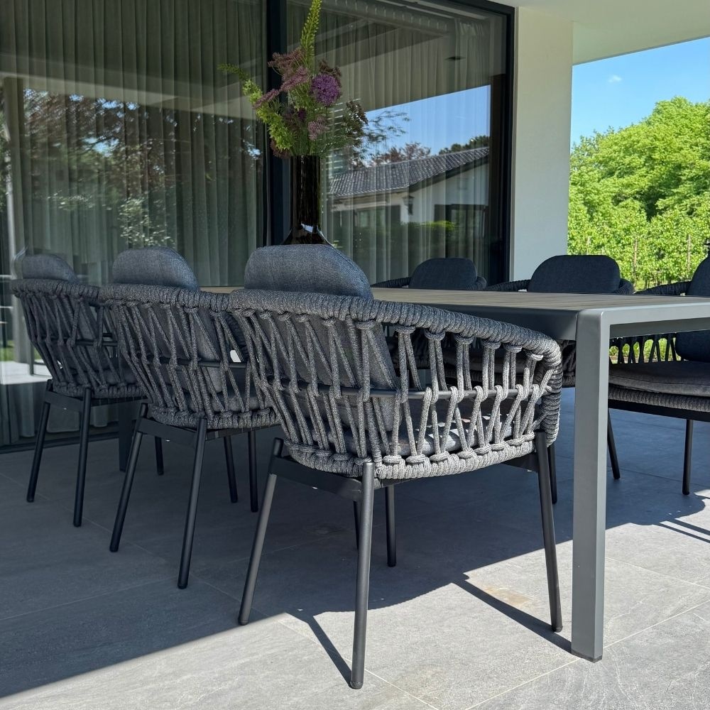 Riga/Kos antraciet dining tuinset 7-delig | teakhout + touw | 250cm