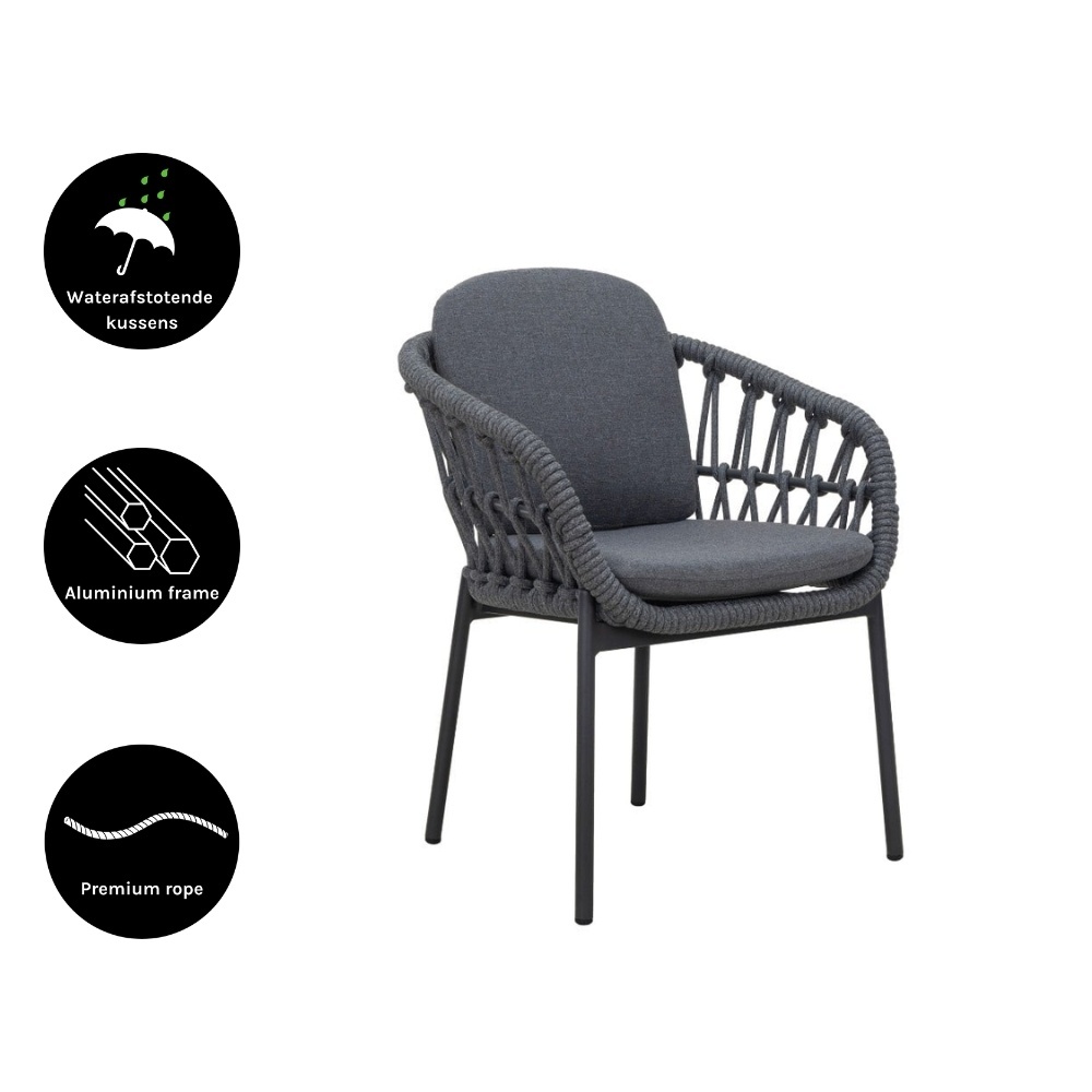 Riga/Kos antraciet dining tuinset 7-delig | teakhout + touw | 250cm