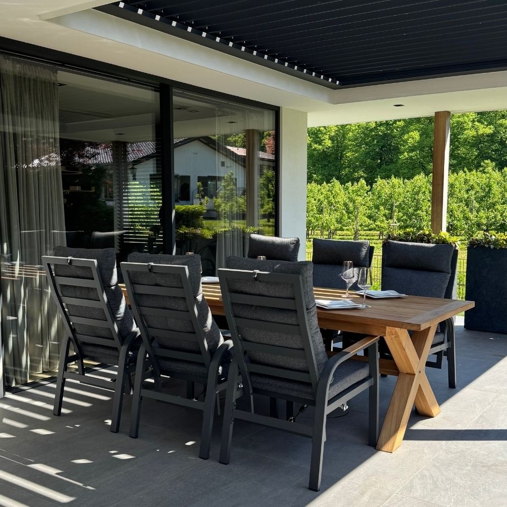 Riga/Annecy antraciet dining tuinset 7-delig | teakhout + aluminium | 250cm