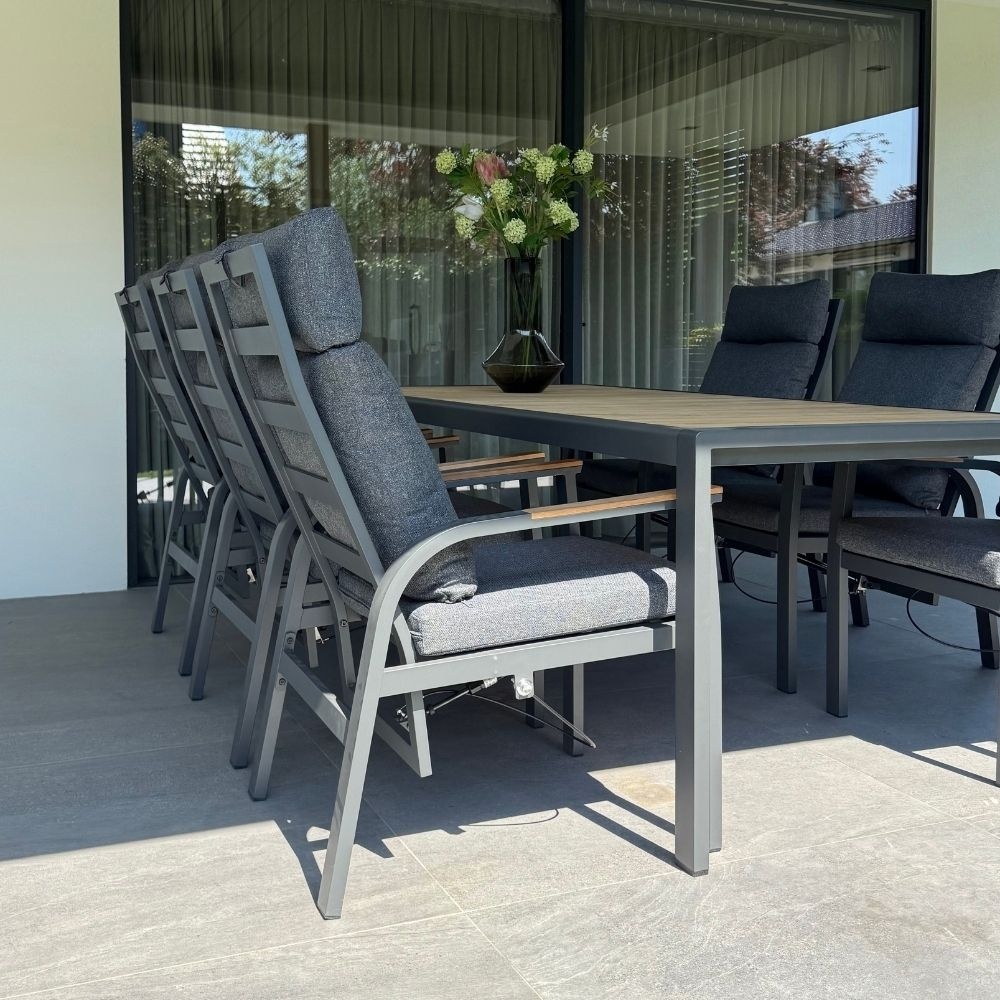 Riga/Annecy antraciet dining tuinset 7-delig | teakhout + aluminium | 250cm
