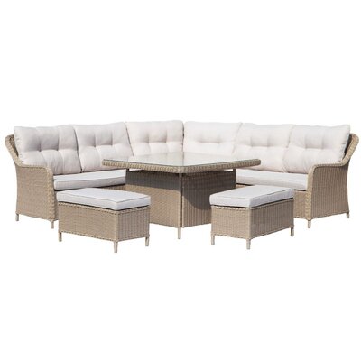 Arizona dining loungeset 7 personen | wicker + aluminium | Royal Sand | 5-delig - 245x245cm