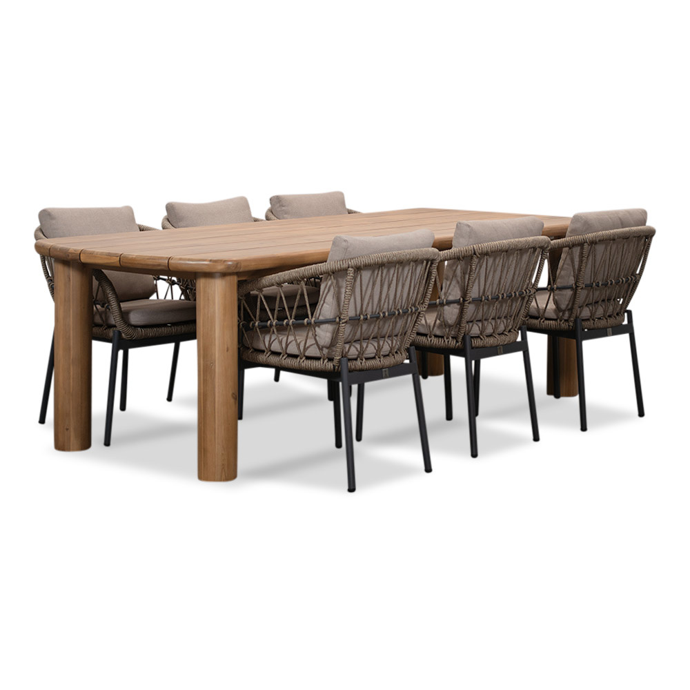 Laredo/Dakota beige/antraciet dining tuinset | 6 personen | hardhout + touw | 255cm afbeelding
