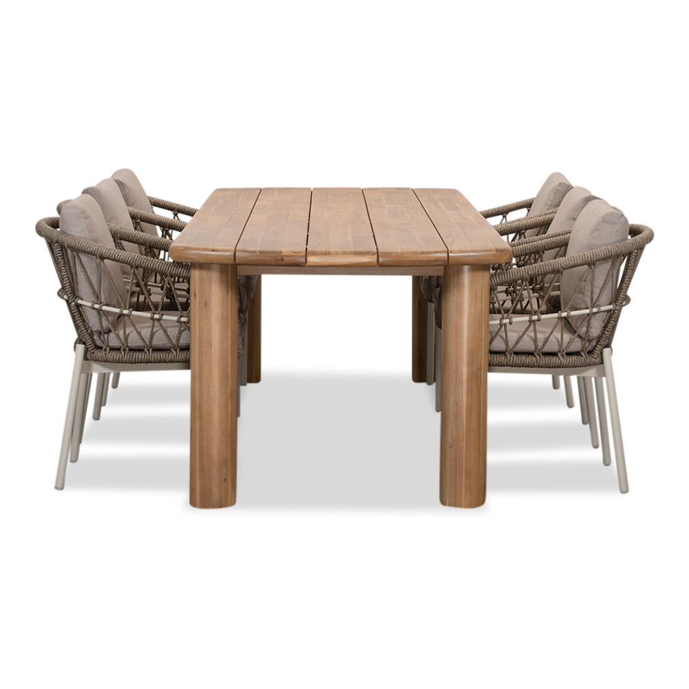 Laredo/Dakota beige/wit dining tuinset | 6 personen | hardhout + touw | 255cm