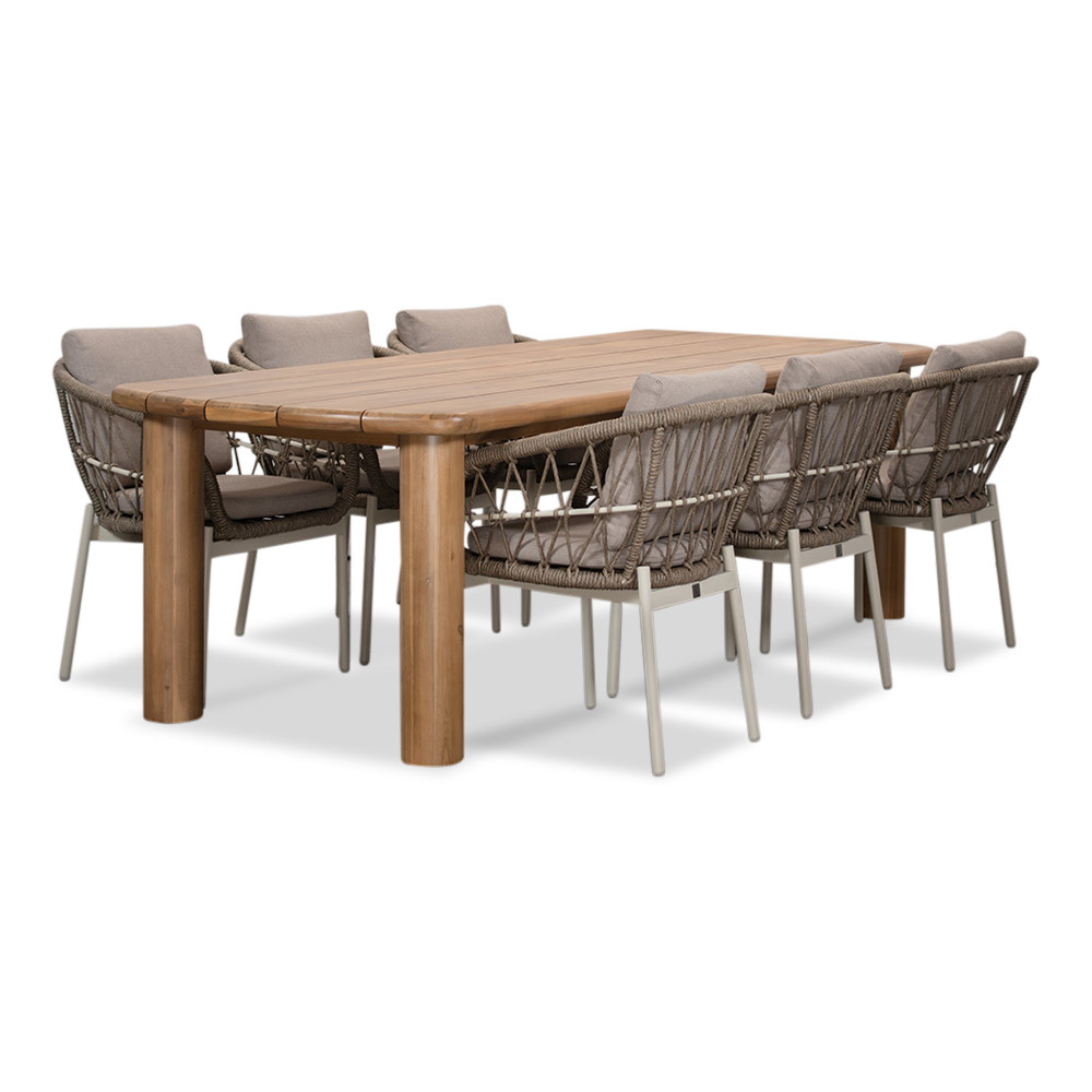Laredo/Dakota beige/wit dining tuinset | 6 personen | hardhout + touw | 255cm afbeelding