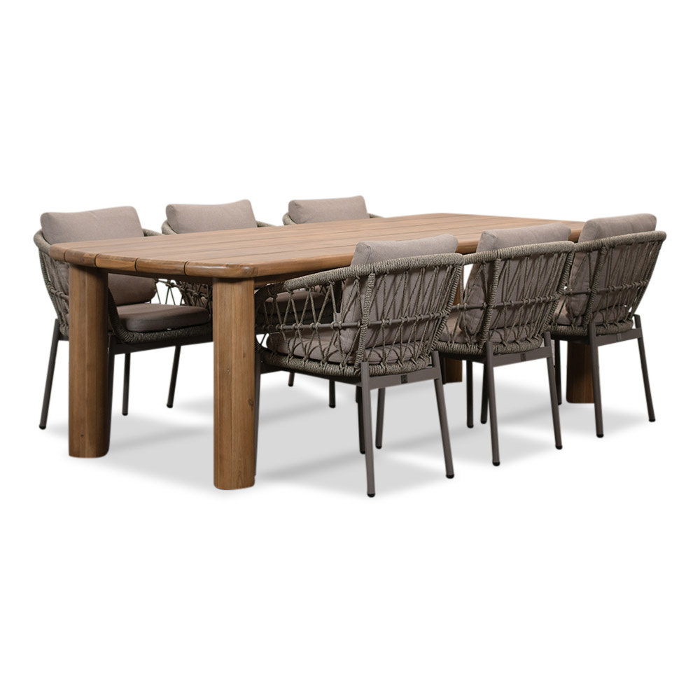 Laredo/Dakota beige dining tuinset | 6 personen | hardhout + touw | 255cm afbeelding