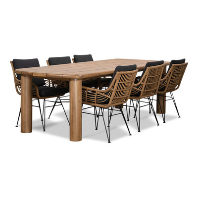 Laredo/Carlos antraciet dining tuinset | 6 personen | hardhout + wicker | 255cm