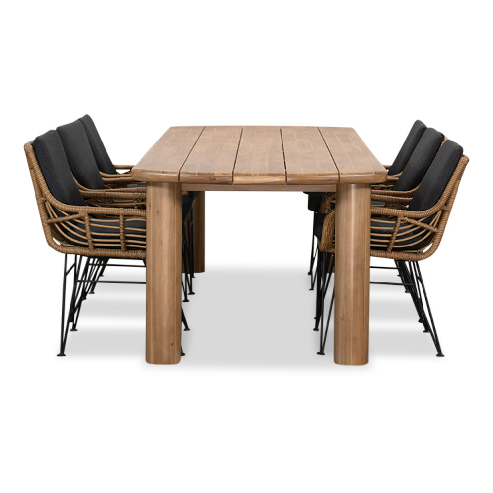 Laredo/Carlos antraciet dining tuinset | 6 personen | hardhout + wicker | 255cm