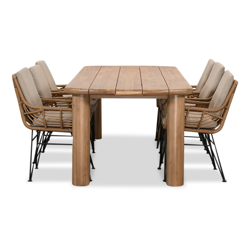 Laredo/Carlos taupe dining tuinset | 6 personen | hardhout + wicker | 255cm