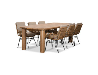 Laredo/Carlos taupe dining tuinset | 6 personen | hardhout + wicker | 255cm