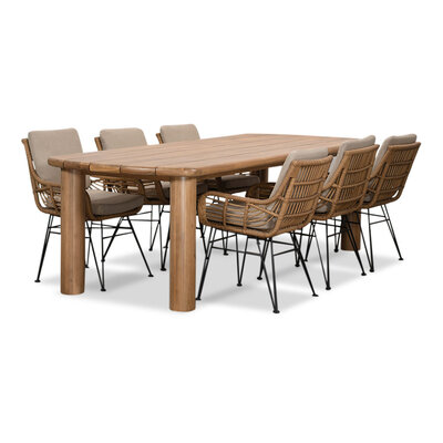 Laredo/Carlos taupe dining tuinset | 6 personen | hardhout + wicker | 255cm