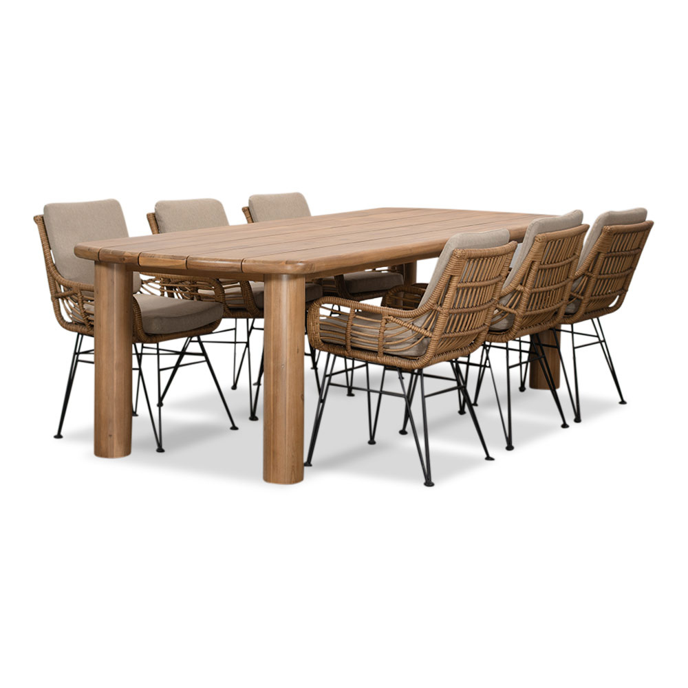Laredo/Carlos taupe dining tuinset | 6 personen | hardhout + wicker | 255cm