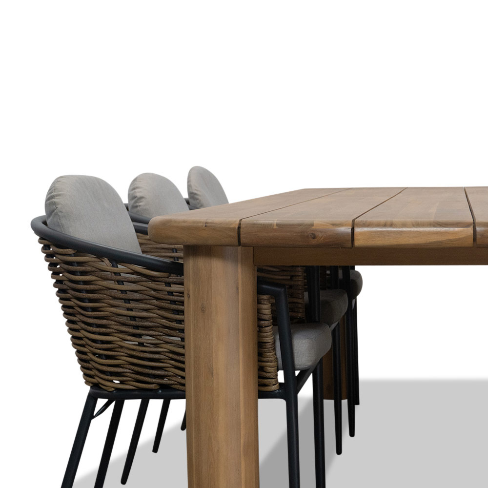 Laredo/Lucca dining tuinset | 6 personen | hardhout + wicker | 255cm