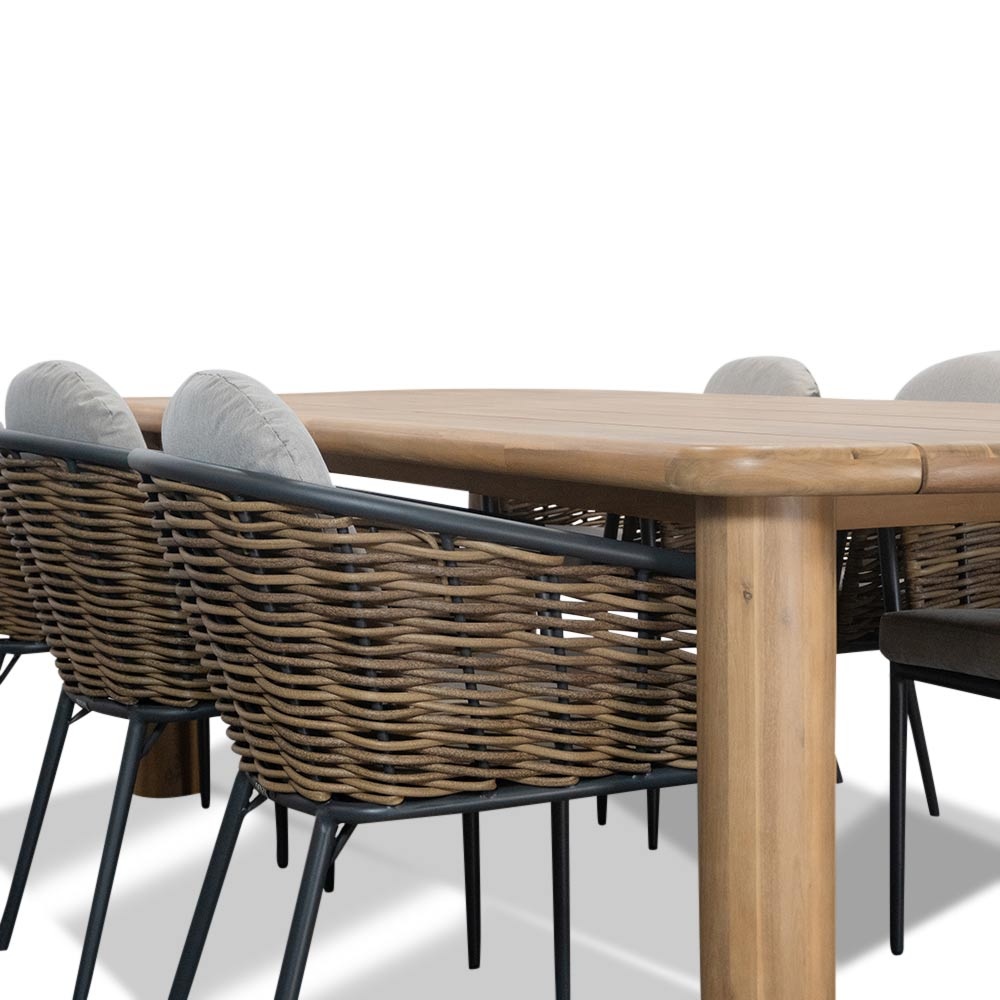 Laredo/Lucca dining tuinset | 6 personen | hardhout + wicker | 255cm
