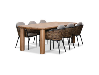 Laredo/Lucca dining tuinset | 6 personen | hardhout + wicker | 255cm
