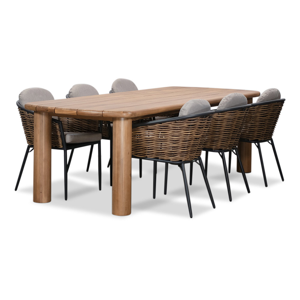 Laredo/Lucca dining tuinset | 6 personen | hardhout + wicker | 255cm
