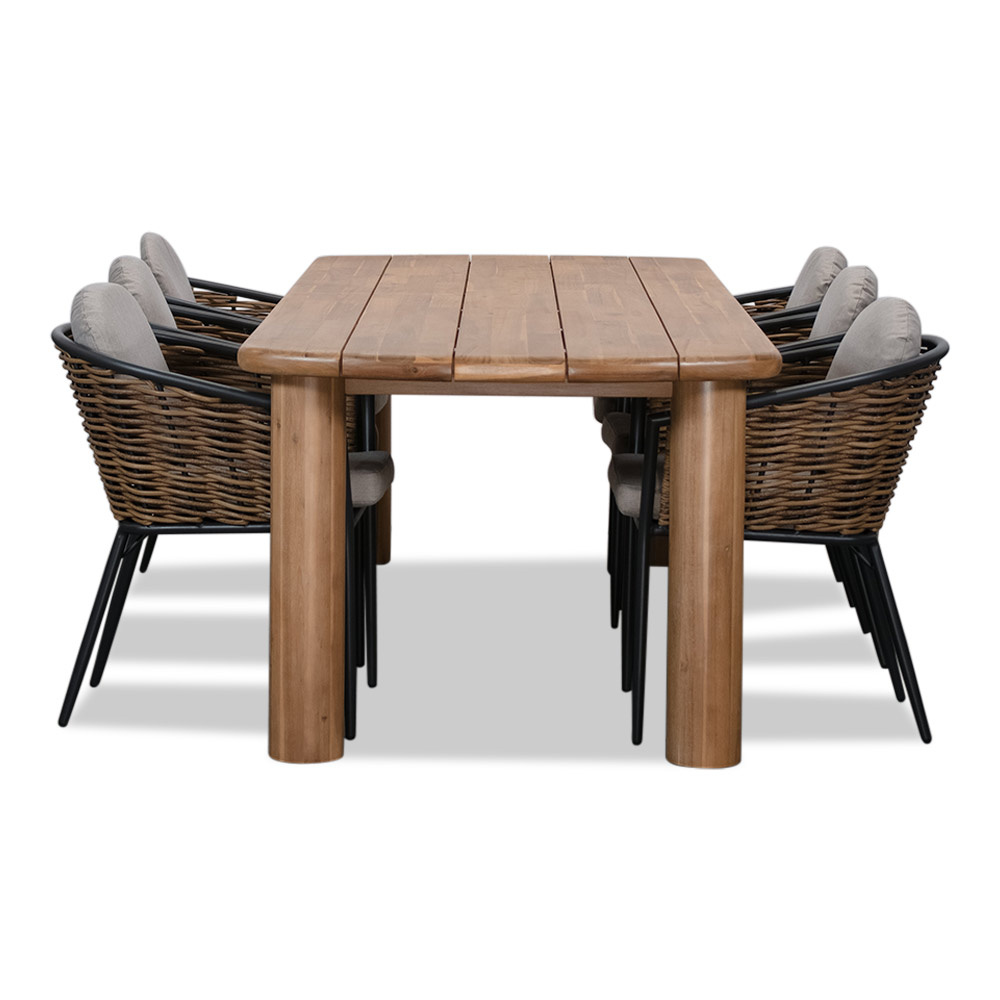 Laredo/Lucca dining tuinset | 6 personen | hardhout + wicker | 255cm