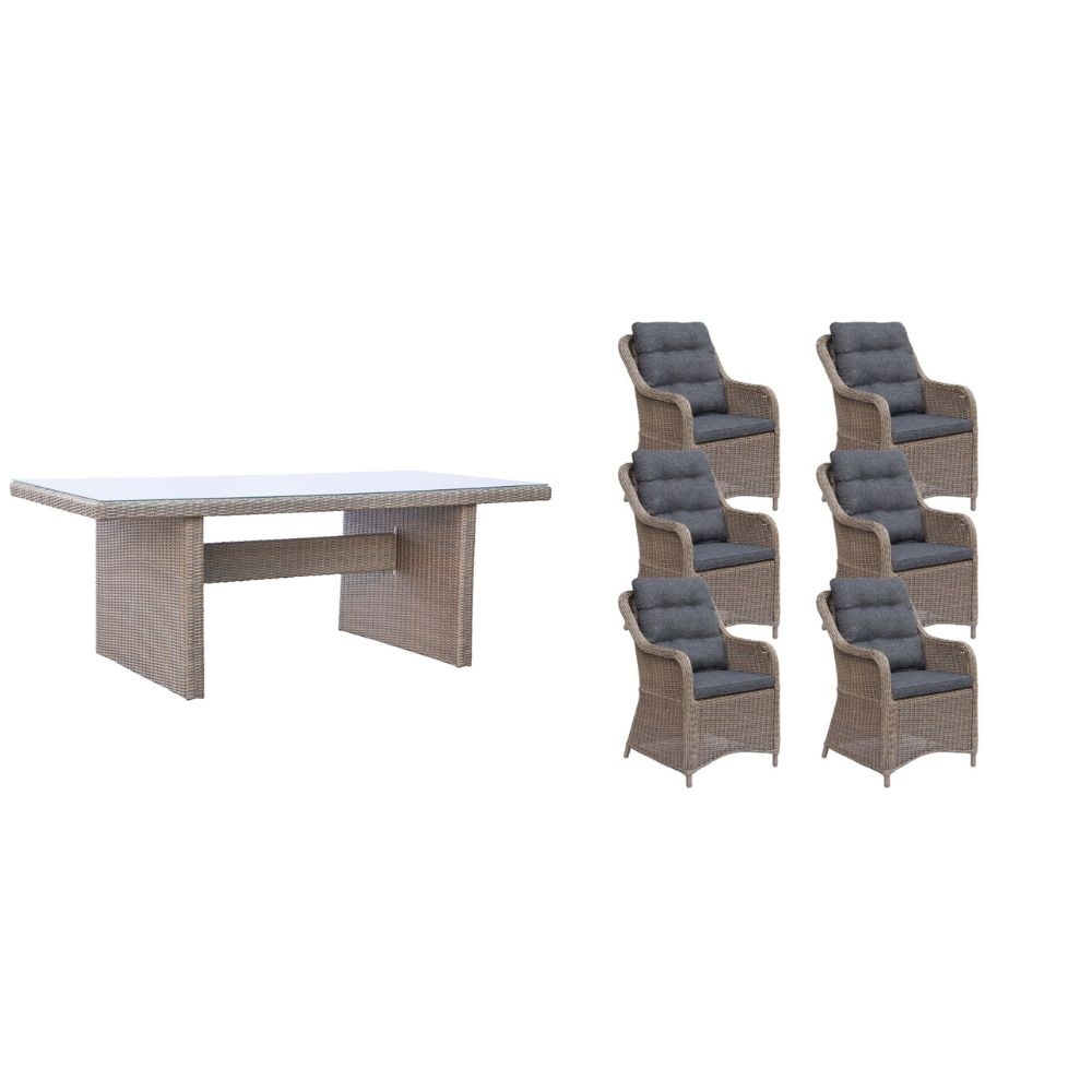 Jones/Kansas dining tuinset | 6 personen | wicker | 200cm