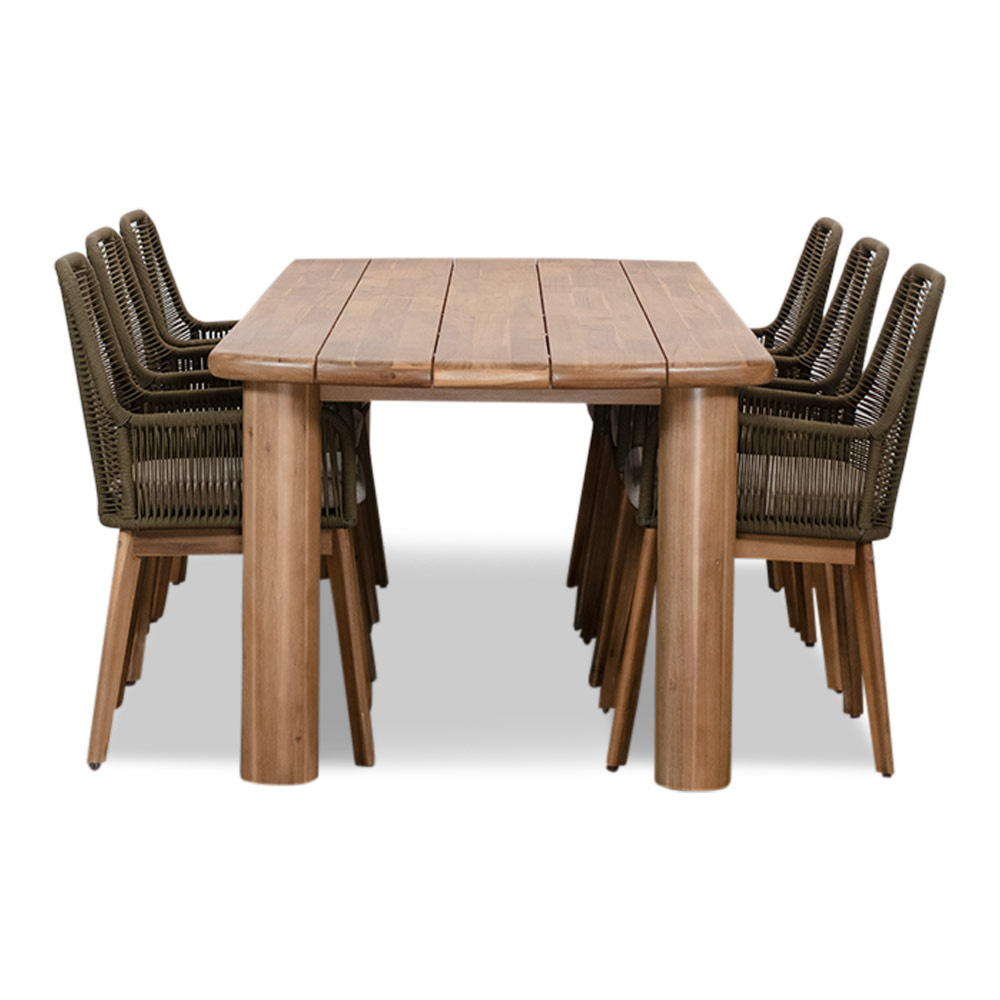 Laredo/Padua olijfgroen dining tuinset | 6 personen | hardhout + touw | 255cm