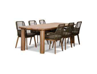 Laredo/Padua olijfgroen dining tuinset | 6 personen | hardhout + touw | 255cm