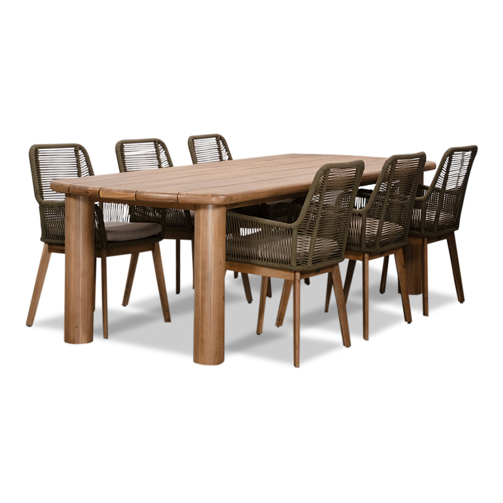 Laredo/Padua olijfgroen dining tuinset | 6 personen | hardhout + touw | 255cm
