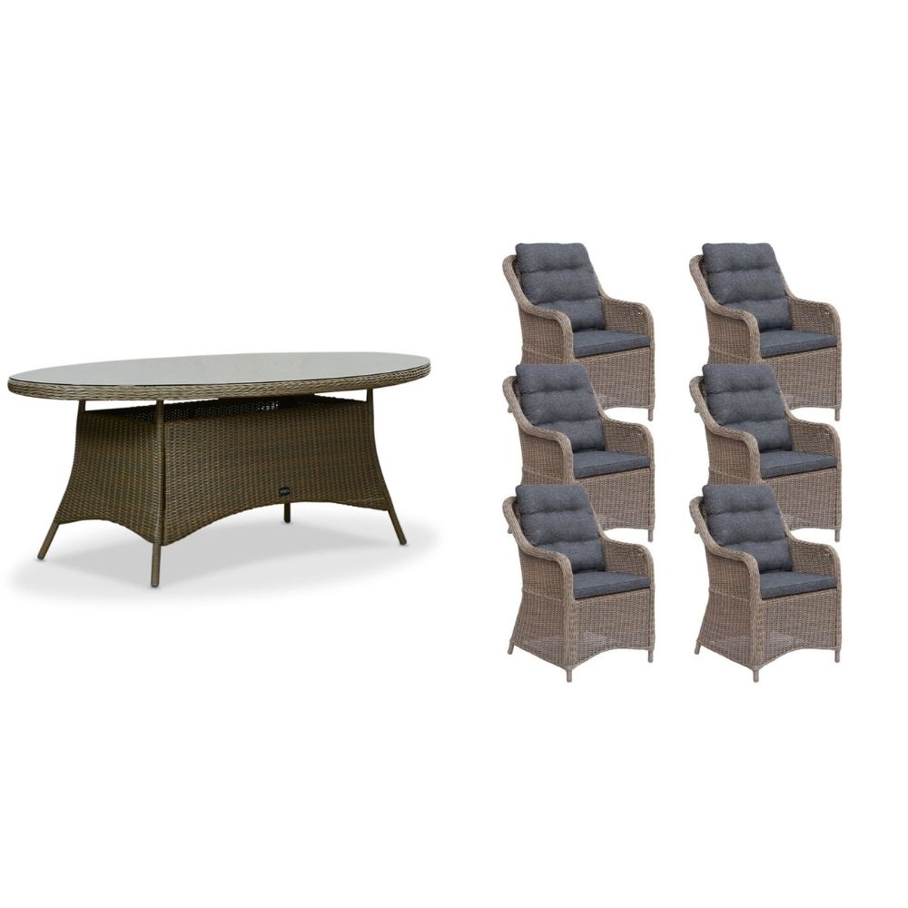 Madrid Ash Grey/Kansas dining tuinset | 6 personen | wicker | 200cm ovaal