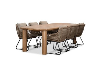 Laredo/Portofino Sahara Dust dining tuinset | 6 personen | hardhout + touw | 255cm