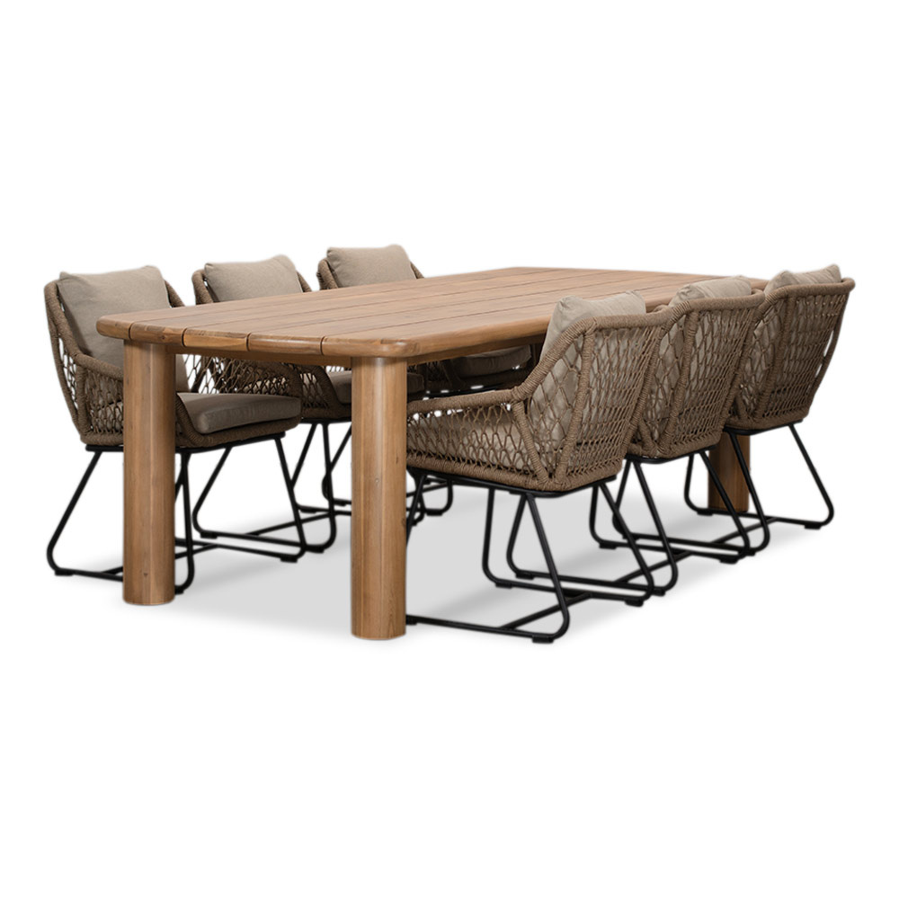 BUITEN living Laredo/Portofino Sahara Dust dining tuinset | 6 personen | hardhout + touw | 255cm – Zand