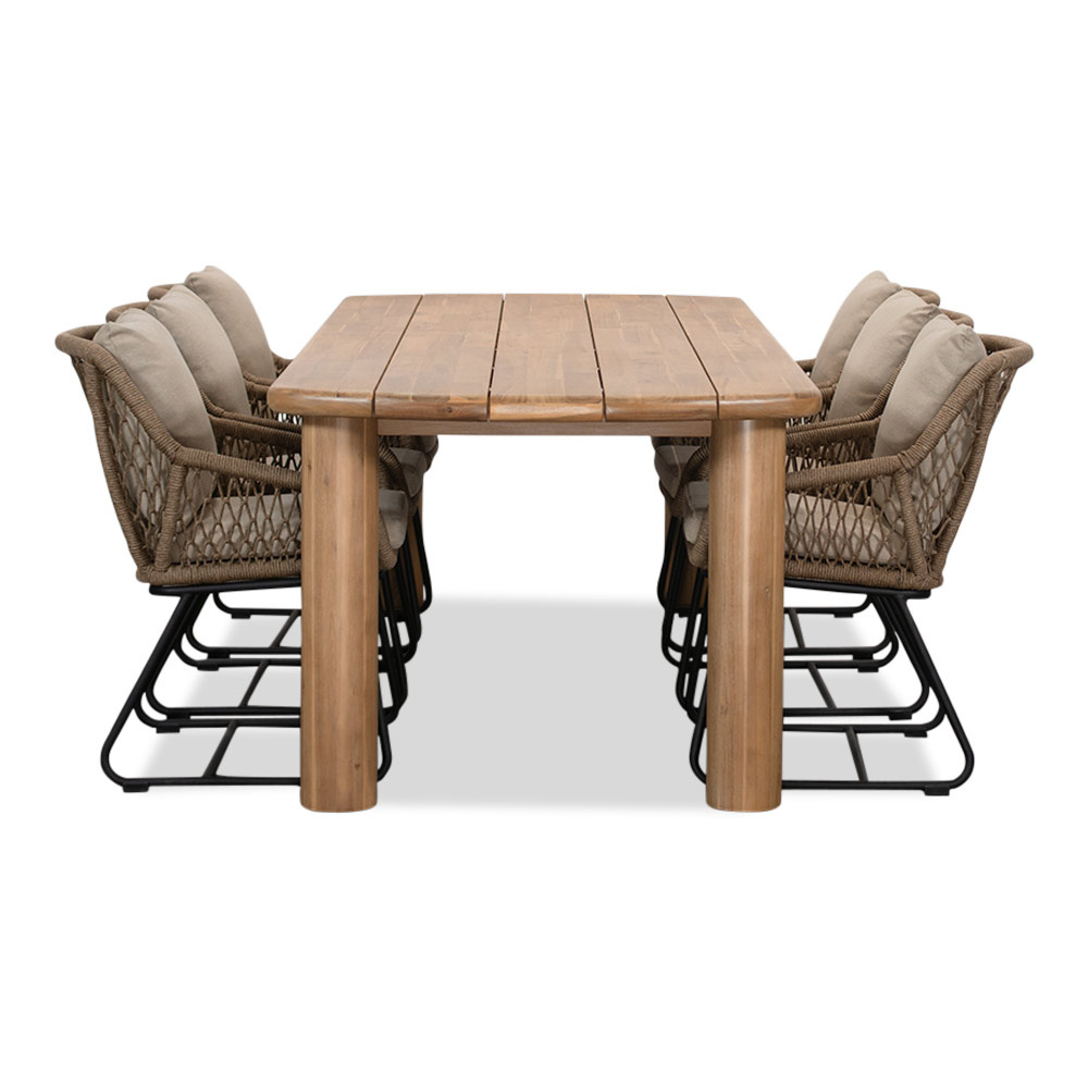 Laredo/Portofino Sahara Dust dining tuinset | 6 personen | hardhout + touw | 255cm