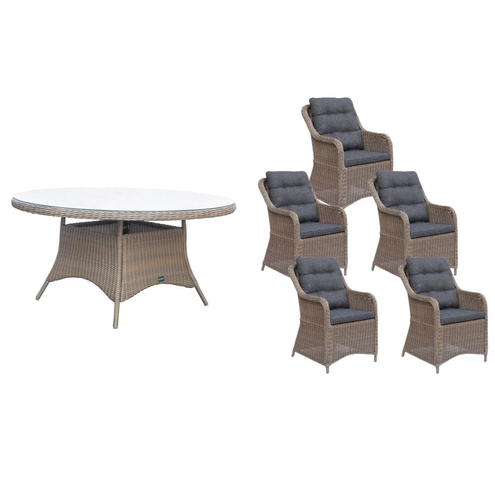 Madrid/Kansas dining tuinset | 5 personen | wicker | 150cm rond