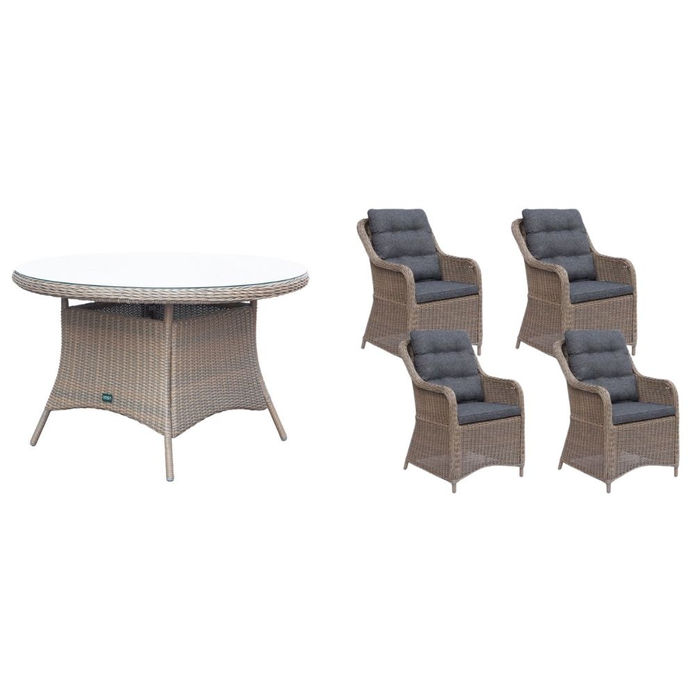Madrid/Kansas dining tuinset | 4 personen | wicker | 120cm rond