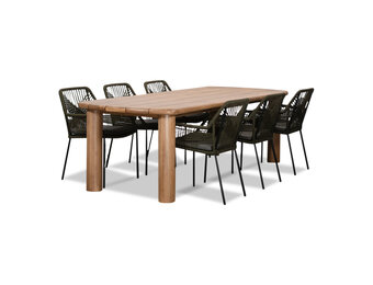Laredo/Seville olijfgroen dining tuinset | 6 personen | hardhout + aluminium | 255cm