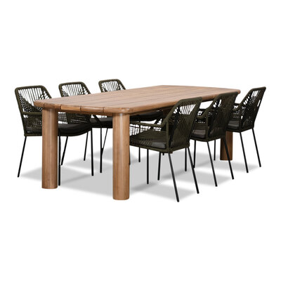 Laredo/Seville olijfgroen dining tuinset | 6 personen | hardhout + aluminium | 255cm