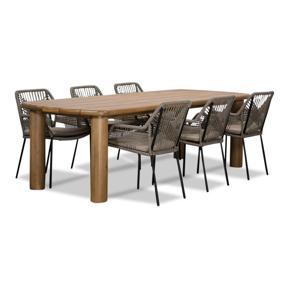 Laredo/Seville zand dining tuinset | 6 personen | hardhout + aluminium | 255cm
