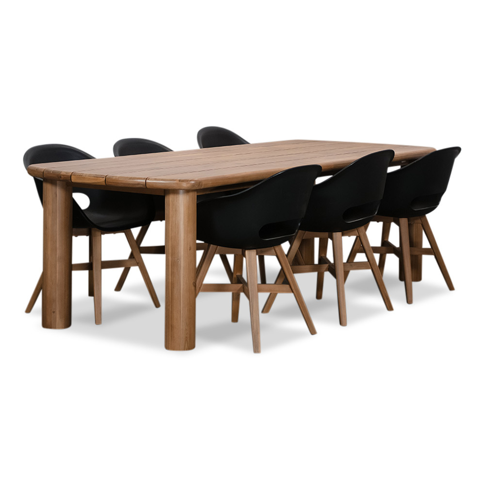 Laredo/Karlstad zwart dining tuinset | 6 personen | hardhout + kunststof | 255cm