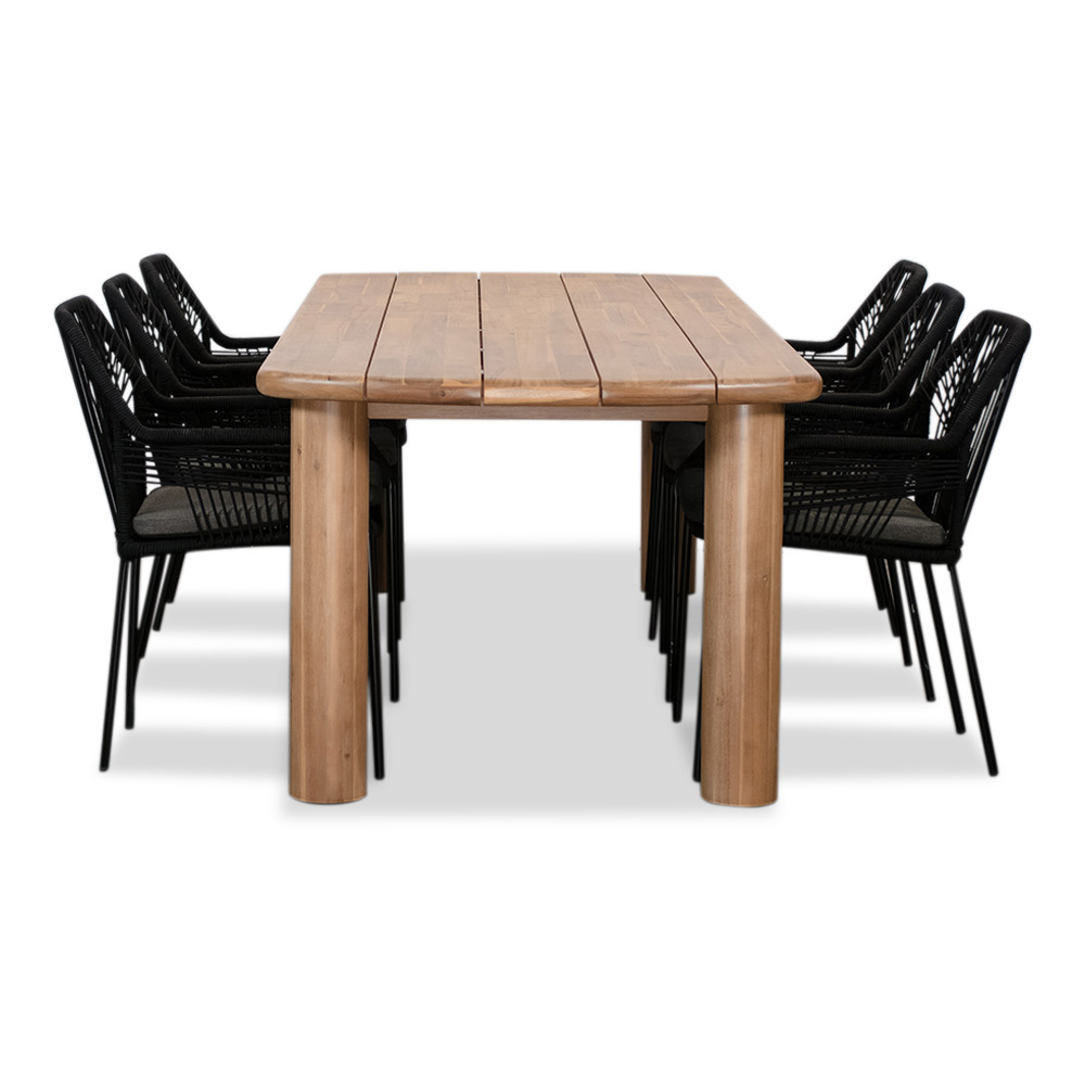 Laredo/Seville zwart dining tuinset | 6 personen | hardhout + touw | 255cm