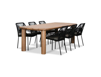 Laredo/Seville zwart dining tuinset | 6 personen | hardhout + touw | 255cm