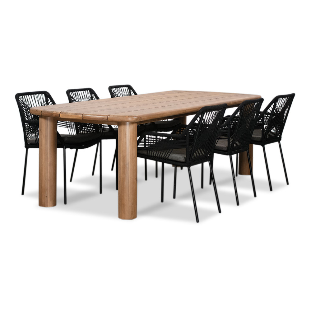 Laredo/Seville zwart dining tuinset | 6 personen | hardhout + touw | 255cm