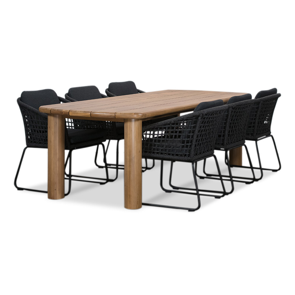 Laredo/Tulum Lava Grey dining tuinset | 6 personen | hardhout + touw | 255cm afbeelding