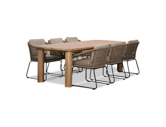 Laredo/Tulum Sahara Dust dining tuinset | 6 personen | hardhout + touw | 255cm