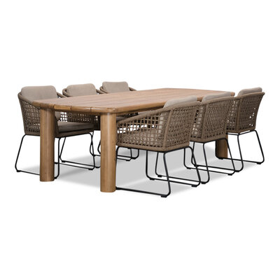 Laredo/Tulum Sahara Dust dining tuinset | 6 personen | hardhout + touw | 255cm