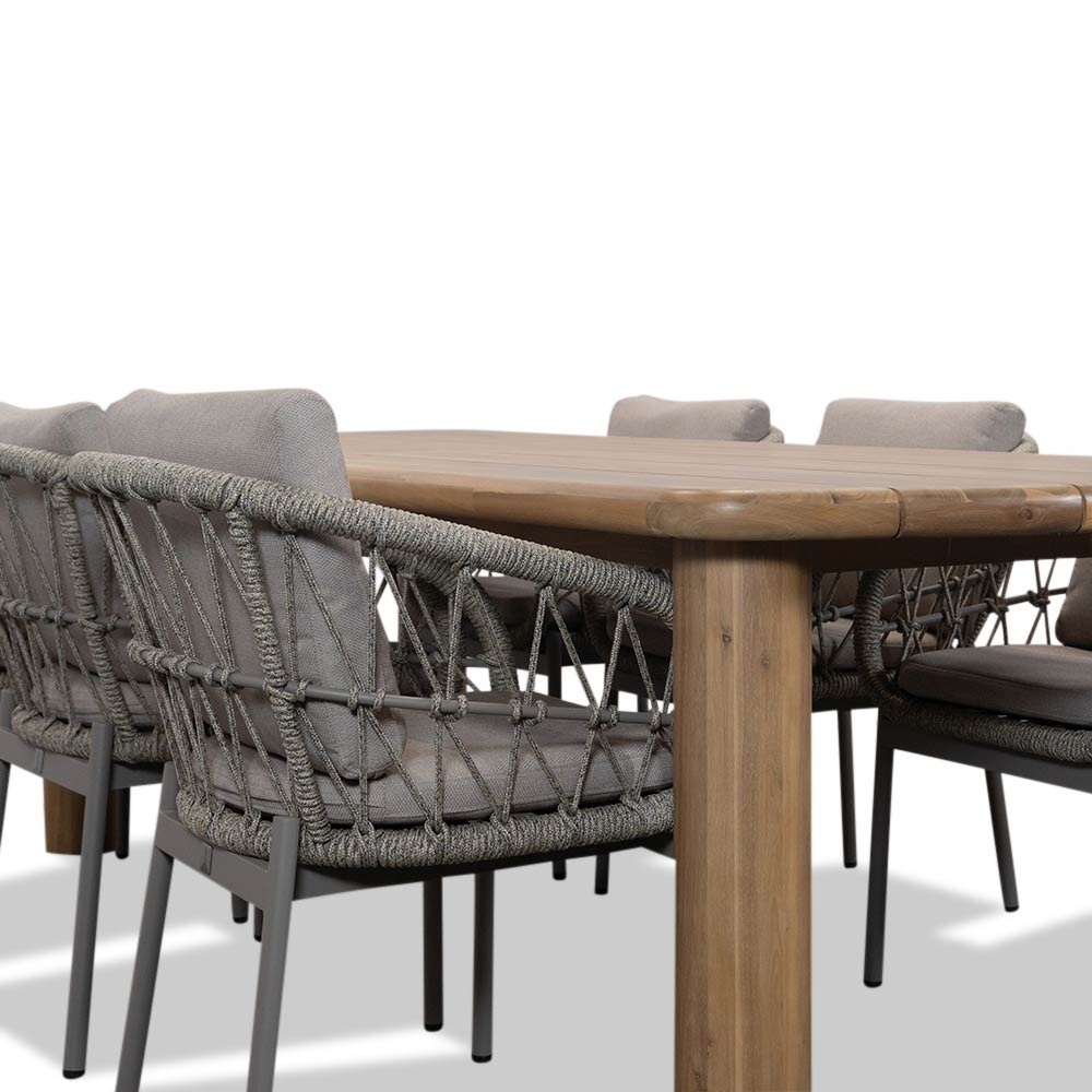 Dakota dining tuinstoel set van 8 | touw + aluminium | beige